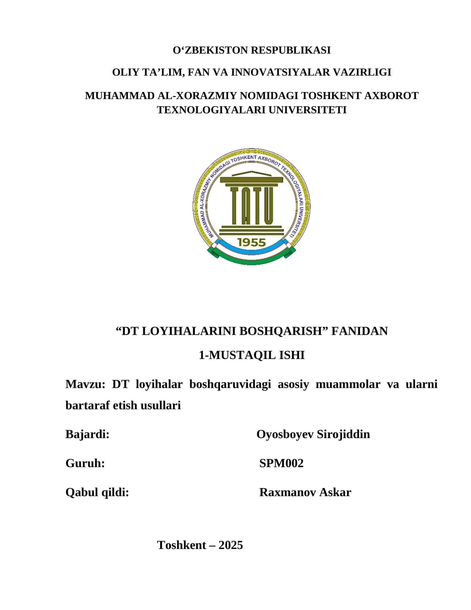 DT loyihalarini boshqarish