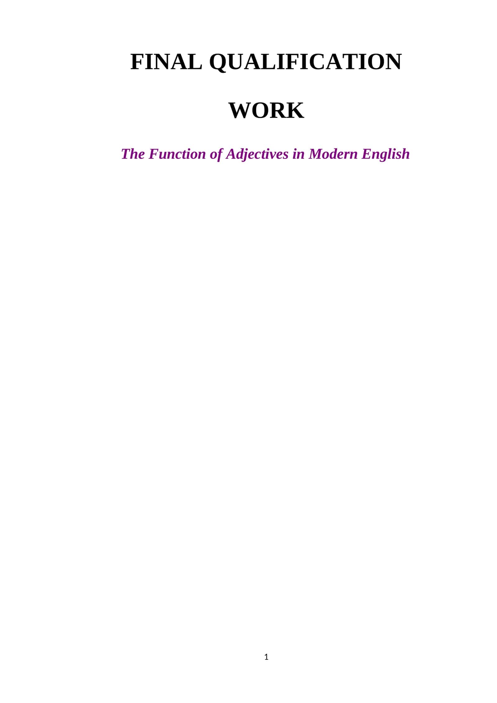 The Function of Adjectives in Modern English