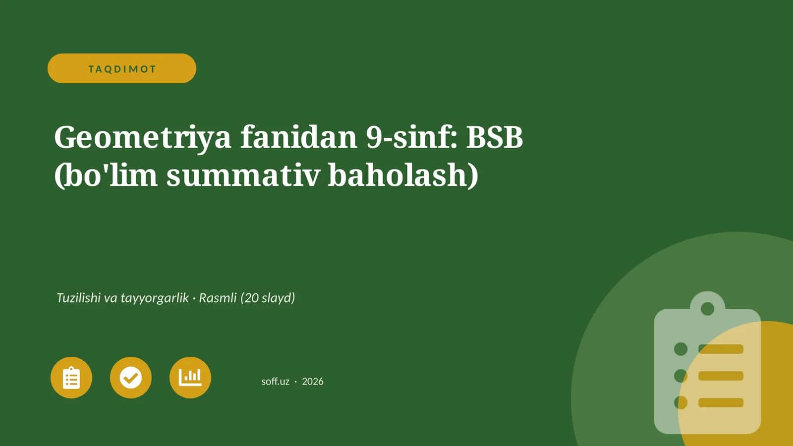 Geometriya fanidan 9-sinf: BSB (bo'lim summativ baholash)