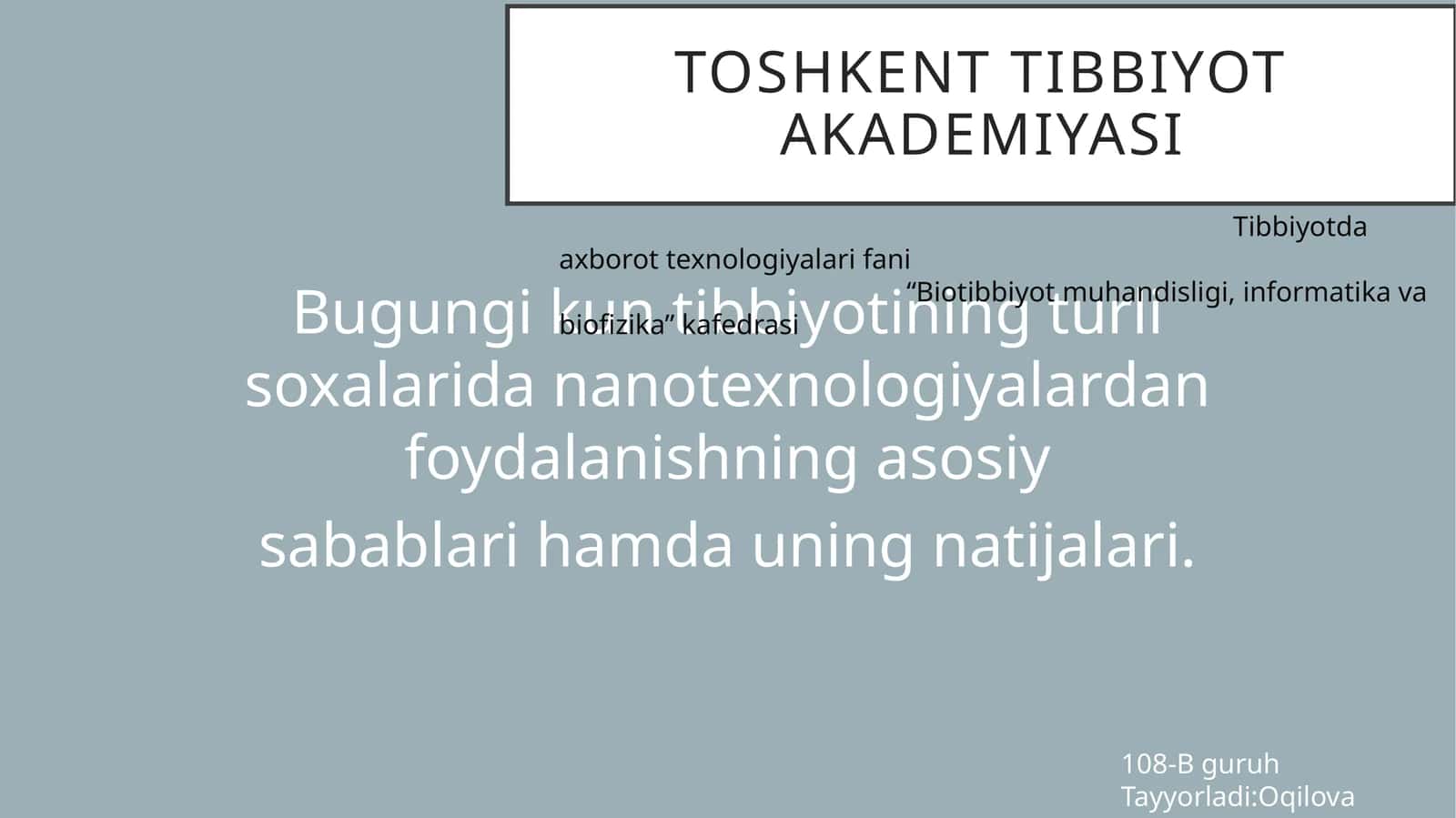 Nanotexnologiyalar tibbiyotda