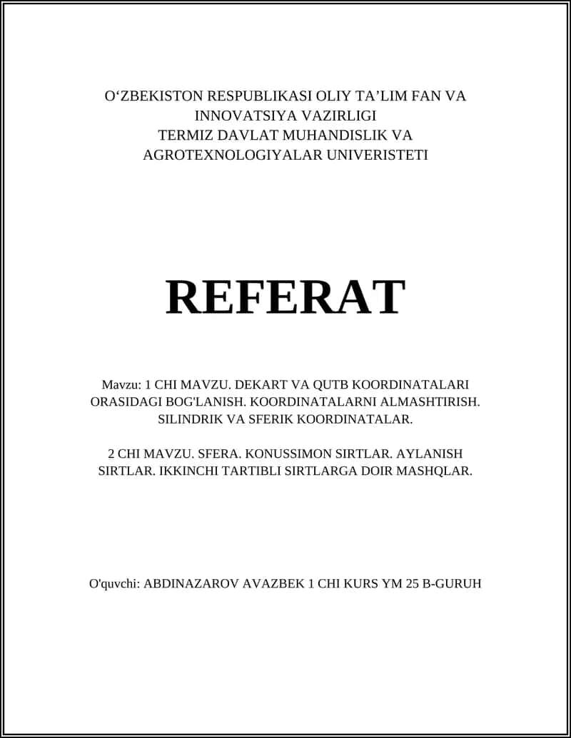 Dekart va Qutb Koordinatalari Orasidagi Bog'lanish