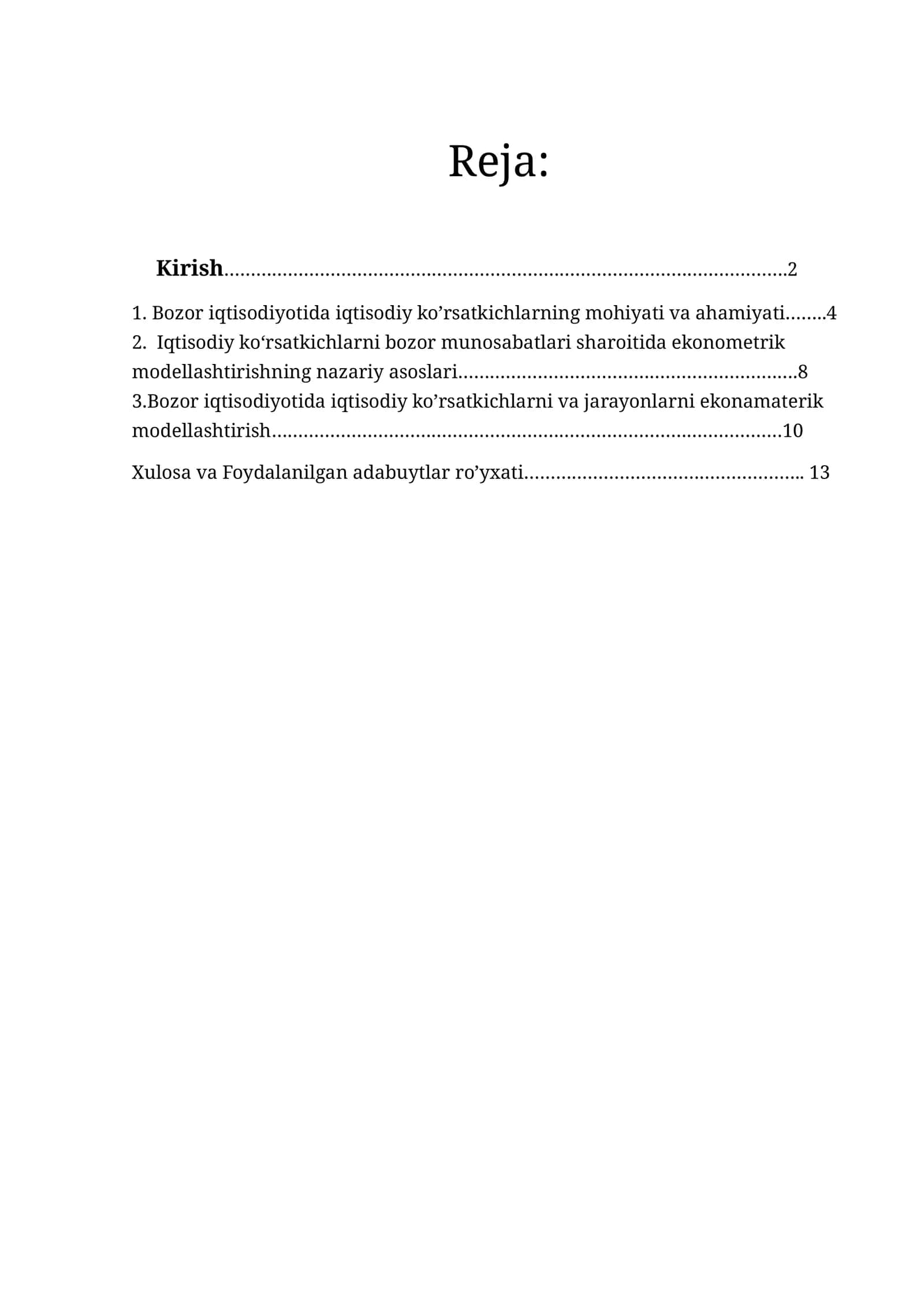 Bozor iqtisodiyotida iqtisodiy ko’rsatkichlarning mohiyati va ahamiyati