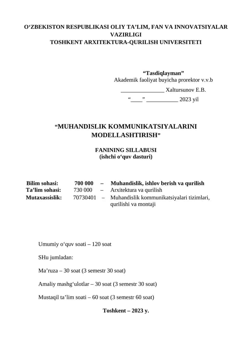 Muhandislik kommunikatsiyalarini modellashtirish