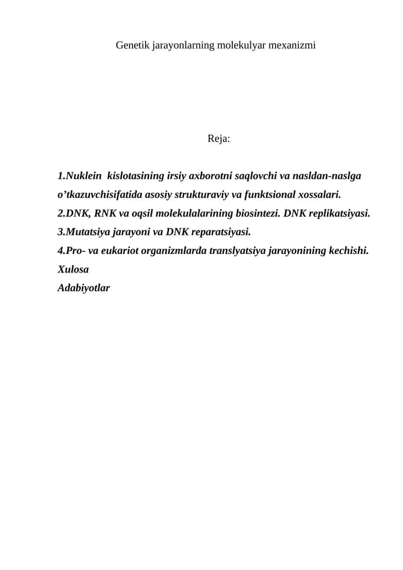 Genetik jarayonlarning molekulyar mexanizmi