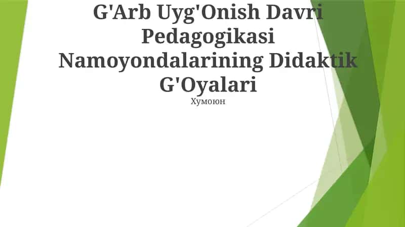 G'Arb Uyg'Onish Davri Pedagogikasi Namoyondalarining Didaktik G'Oyalari