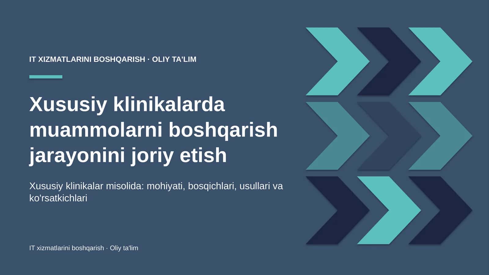 Xususiy klinikalarda muammolarni boshqarish jarayonini joriy etish
