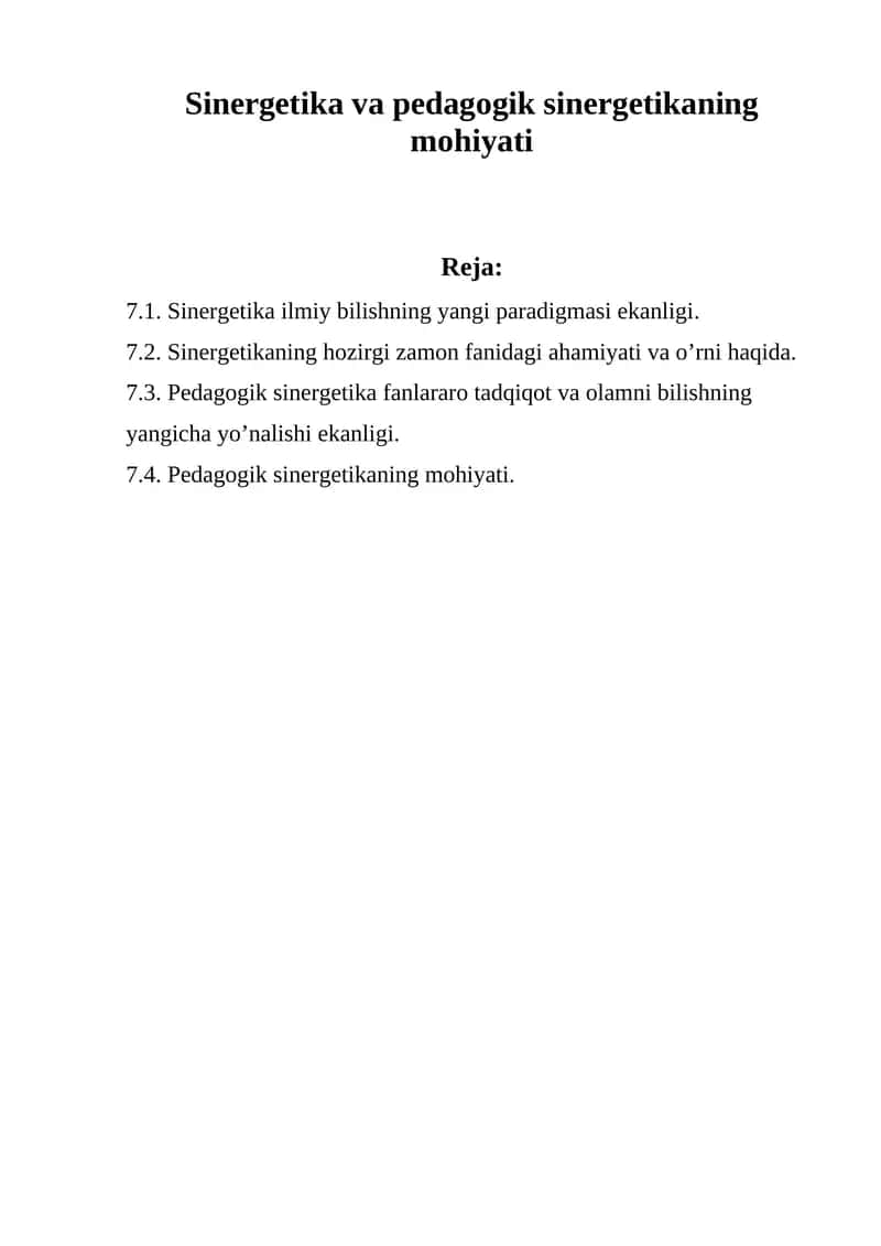 Sinеrgеtikа vа pеdаgоgik sinеrgеtikаning mоhiyati