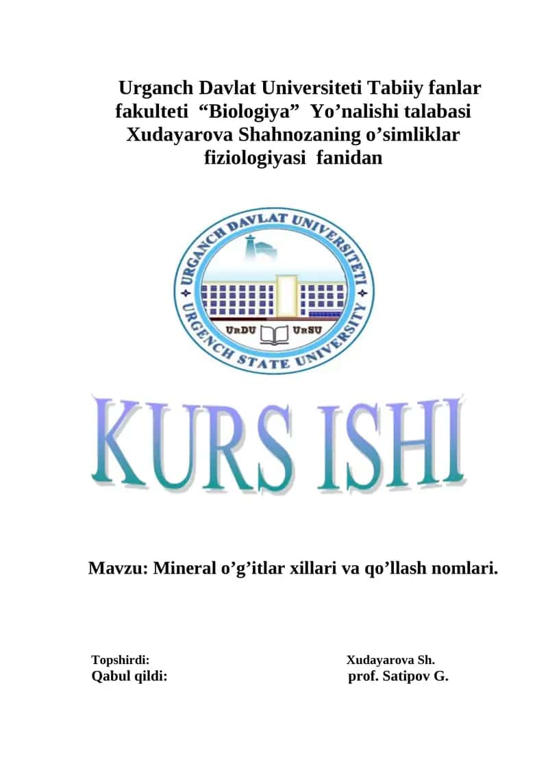 Mineral o’g’itlar xillari va qo’llash nomlari