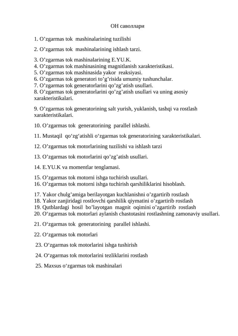 O‘zgarmas tok mаshinаlаr va gеnеrаtоrlаr