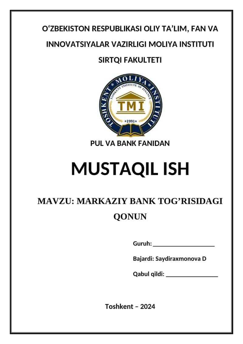 "Markaziy bank to'g'risidagi Qonun"