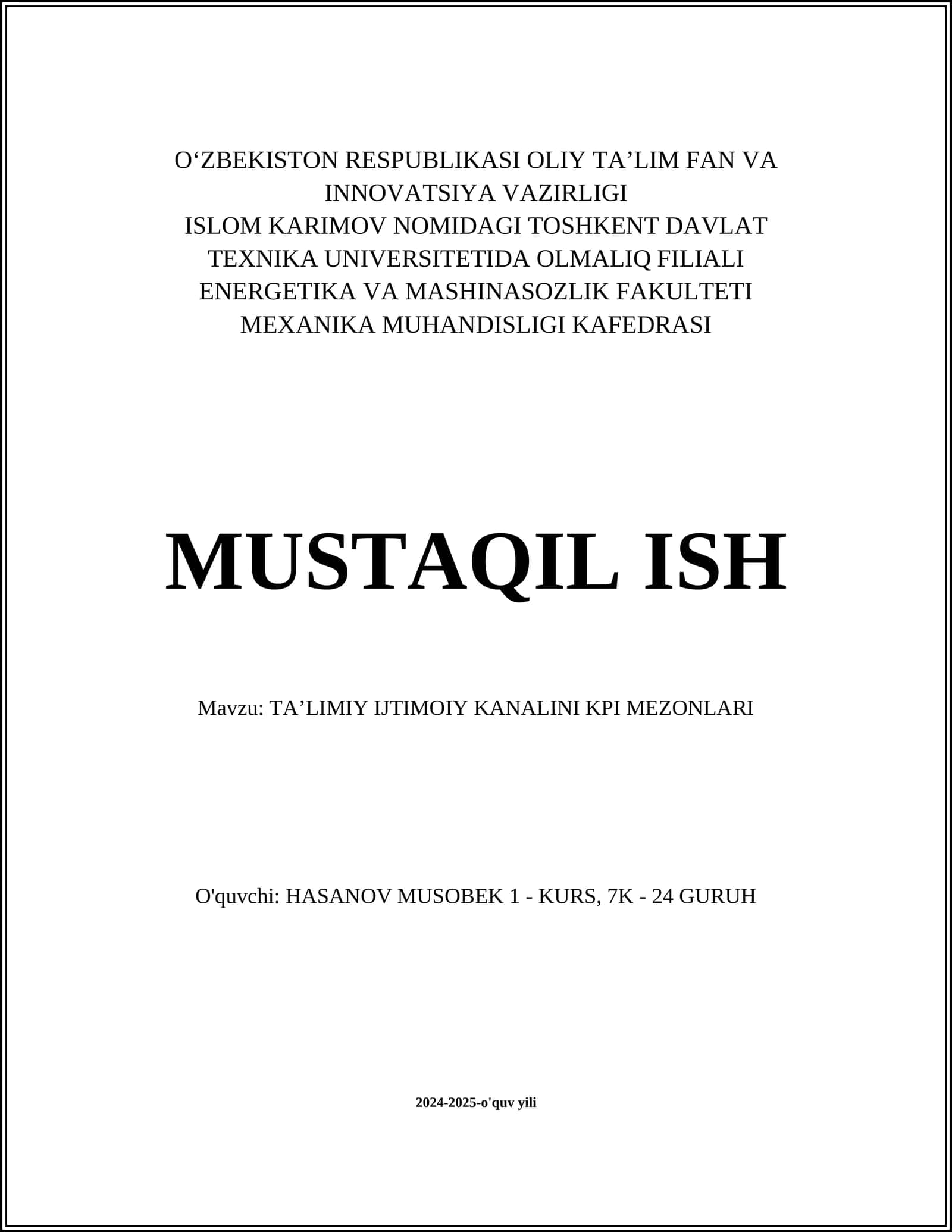 TAʼLIMIY IJTIMOIY KANALINI KPI MEZONLARI