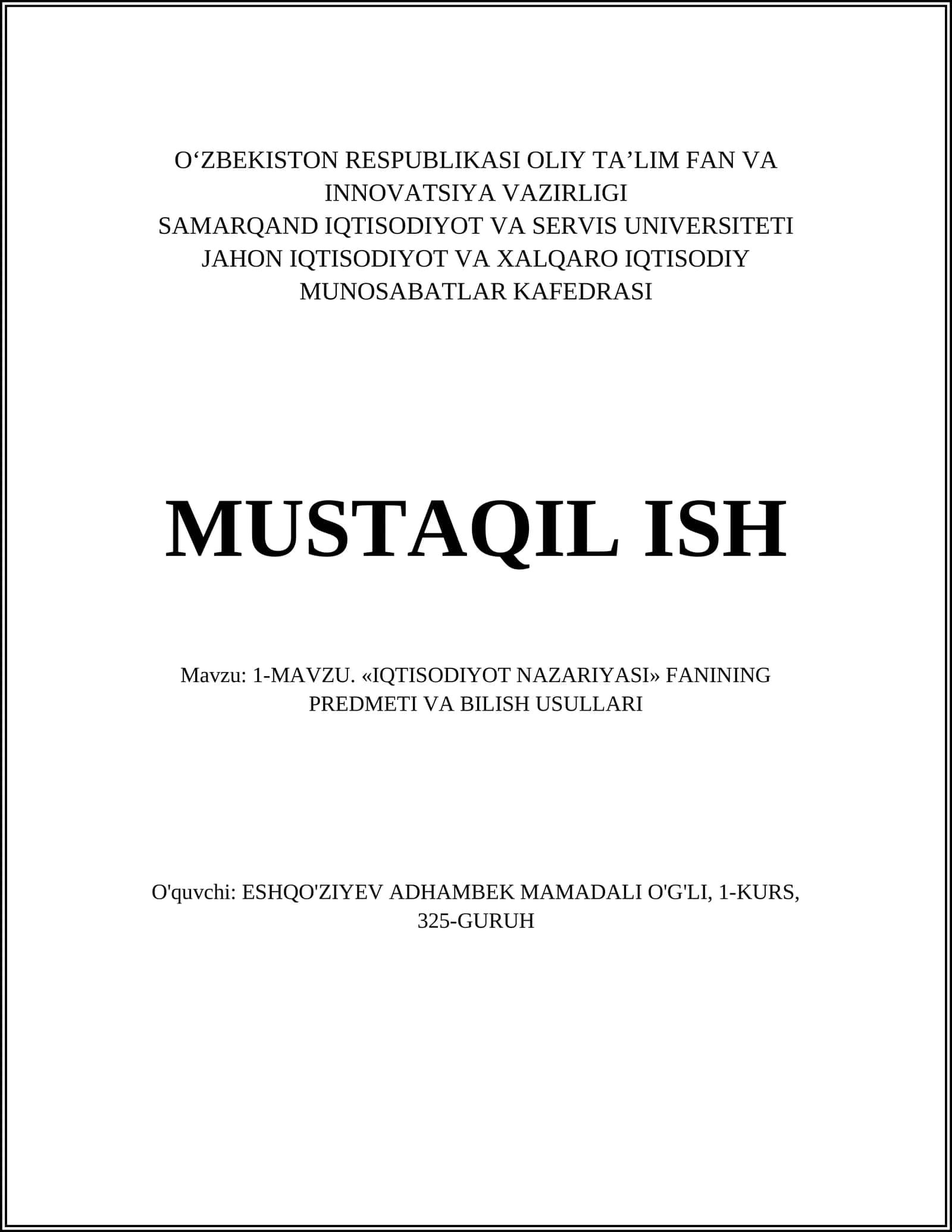 IQTISODIYOT NAZARIYASI