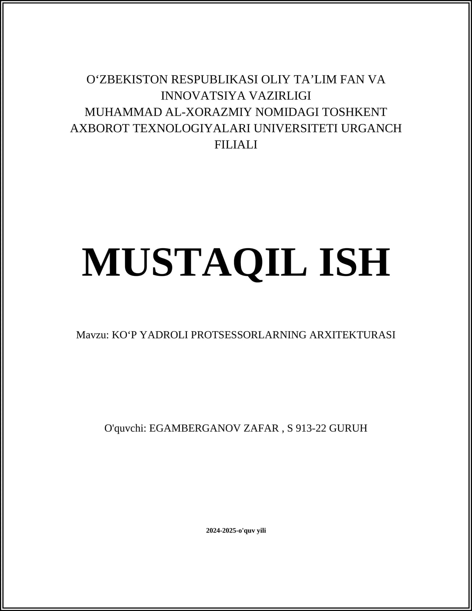 KO‘P YADROLI PROTSESSORLARNING ARXITEKTURASI