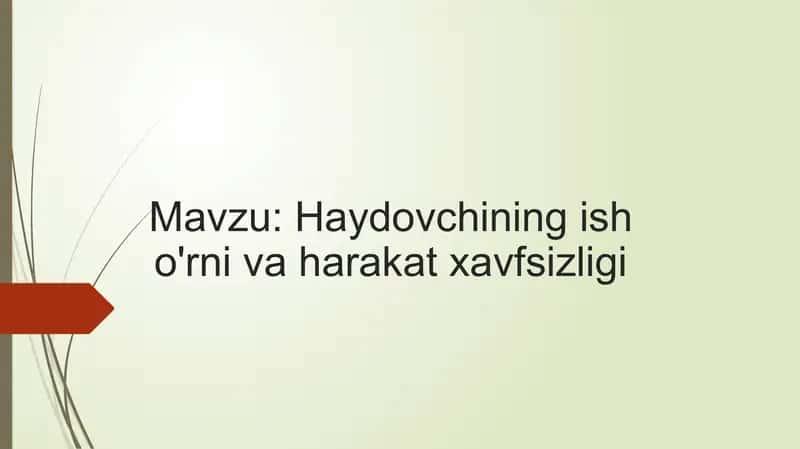 Haydovchining ish o'rni va harakat xavfsizligi