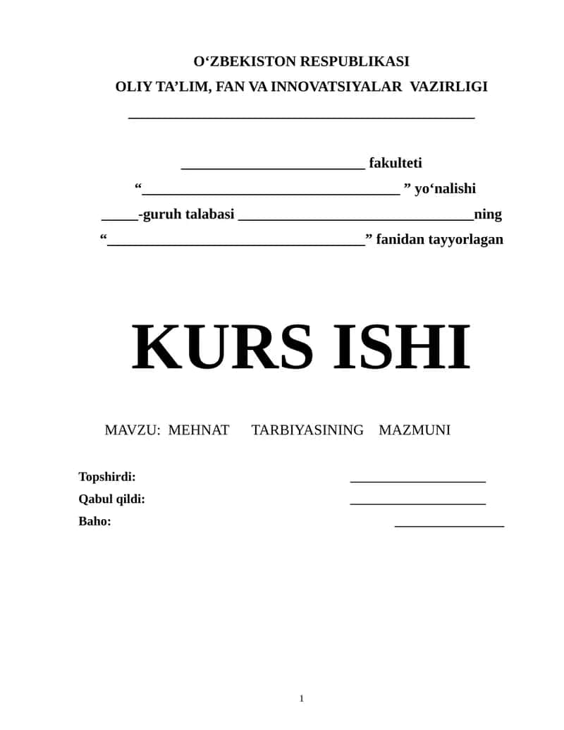 Mehnat Tarbiyasi Kurs Ishi