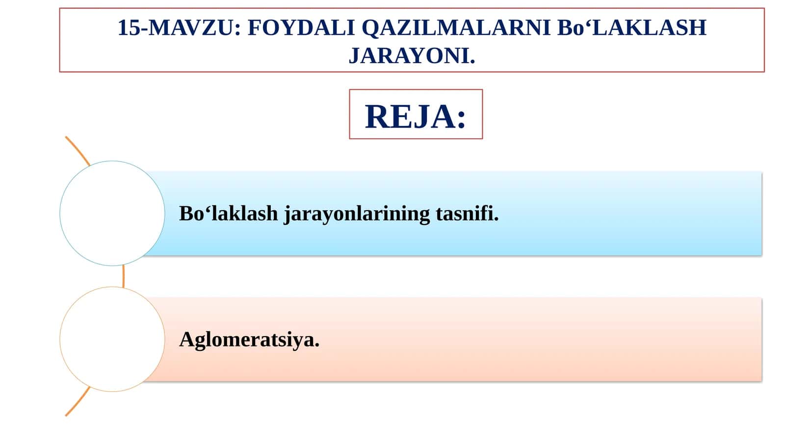 FOYDALI QAZILMALARNI BO'LAKLASH JARAYONI