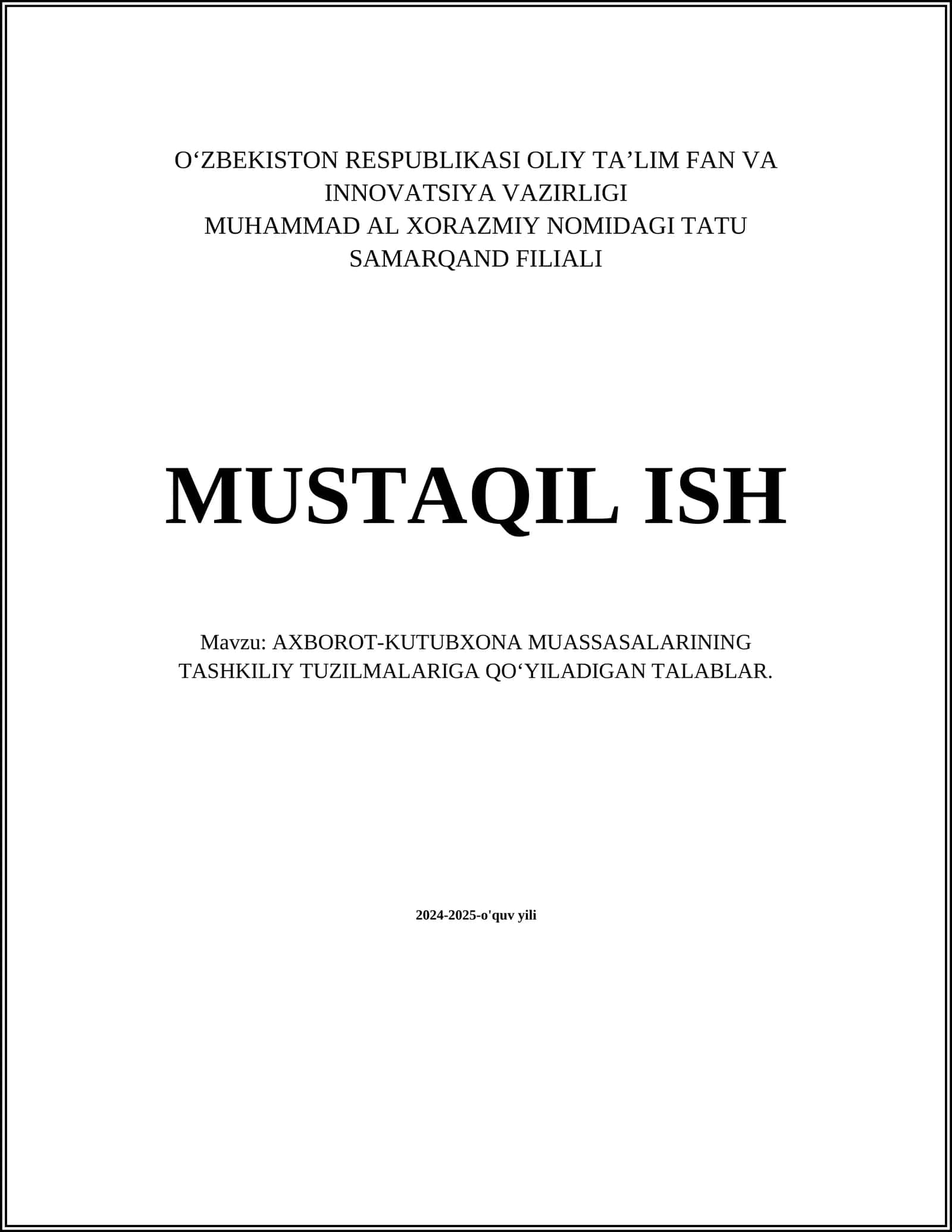 AXBOROT-KUTUBXONA MUASSASALARINING HUQUQIY MAQOMI