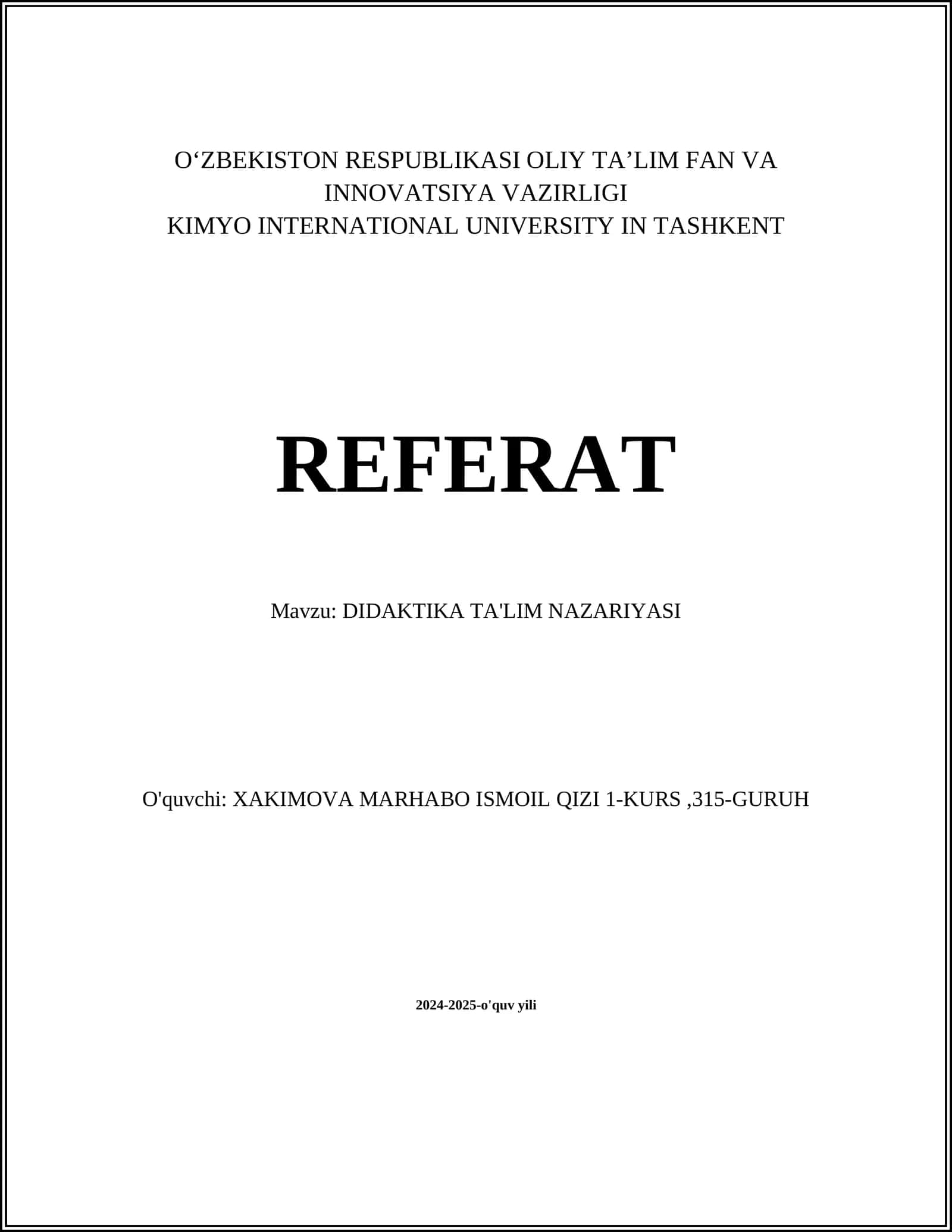 DIDAKTIKA TA'LIM NAZARIYASI