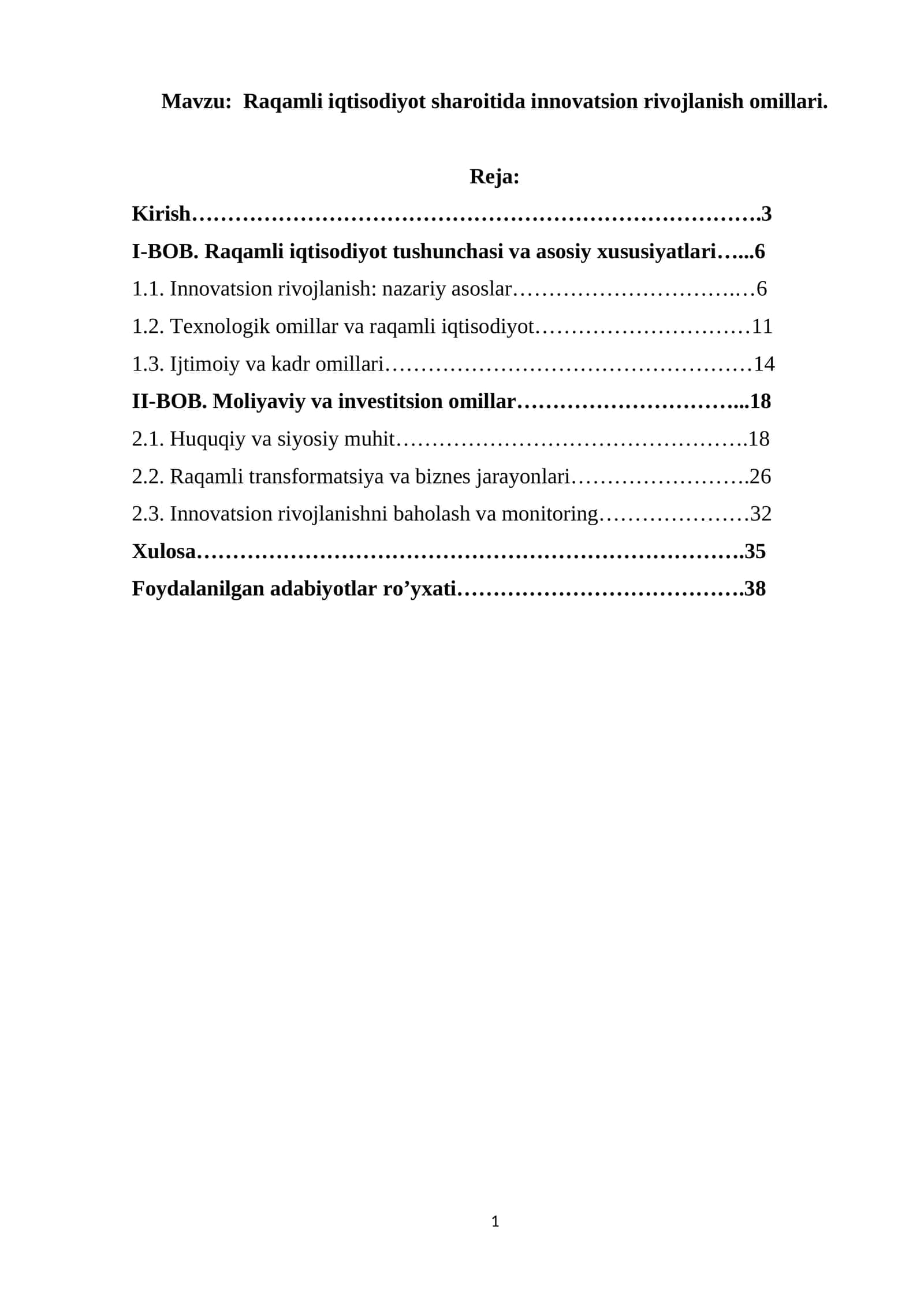 Raqamli iqtisodiyot sharoitida innovatsion rivojlanish omillari