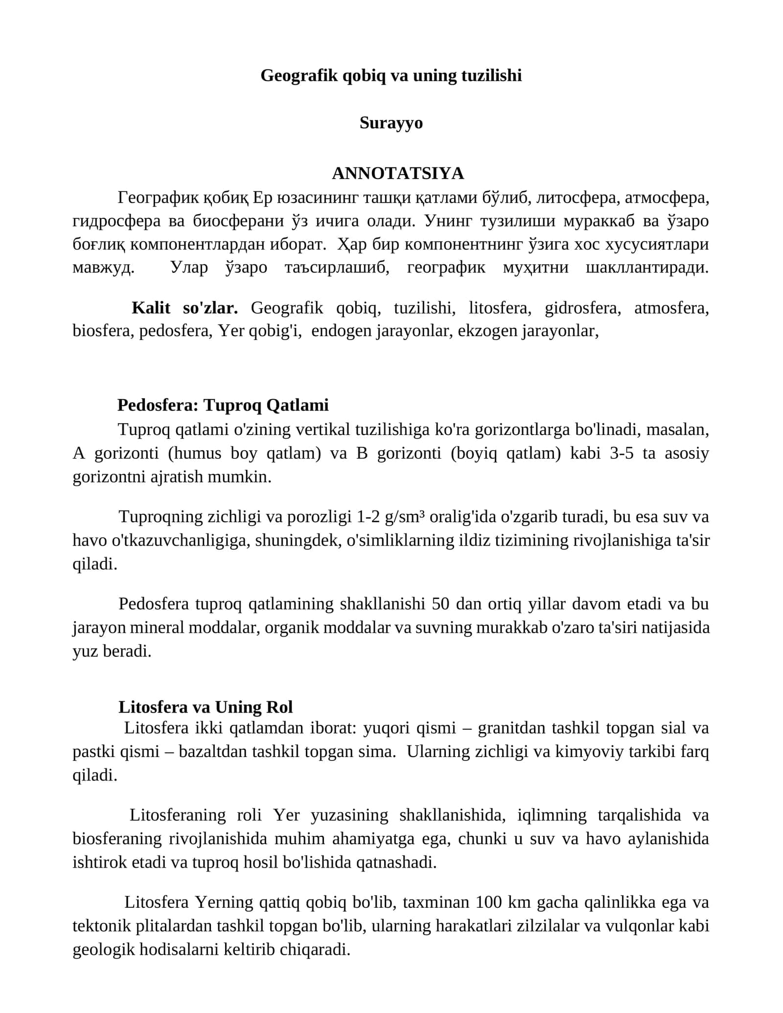 Geografik qobiq va uning tuzilishi