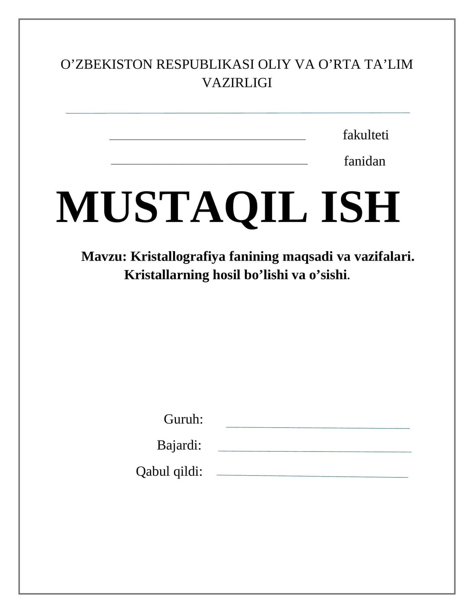 Kristallografiya fanining maqsadi va vazifalari