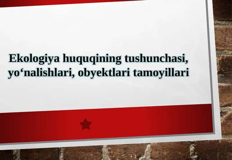 Ekologiya huquqining tushunchasi, yo‘nalishlari, obyektlari tamoyillari