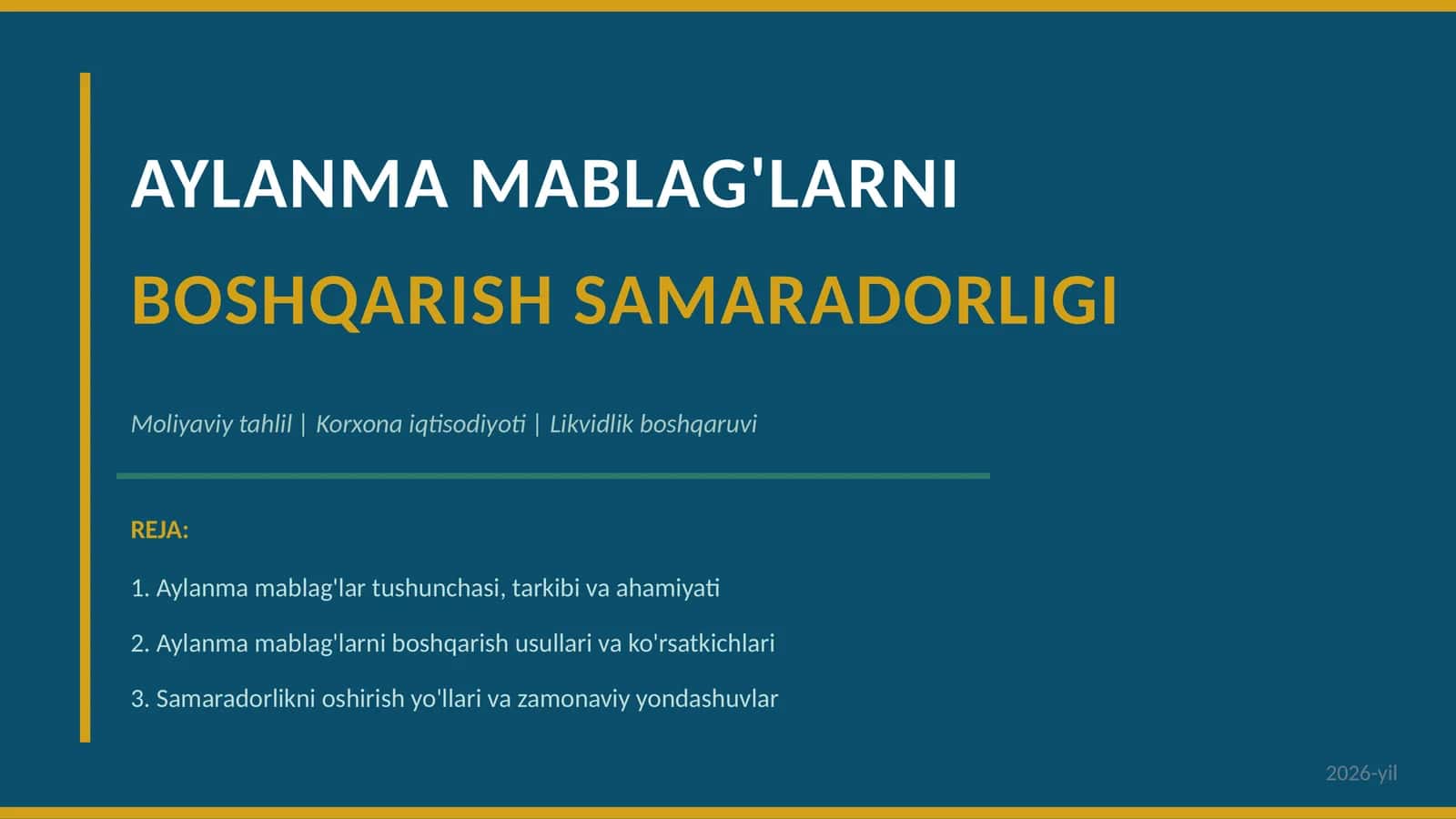 AYLAMMA MABLAG'LARNI BOSHQARISH SAMARADORLIGI