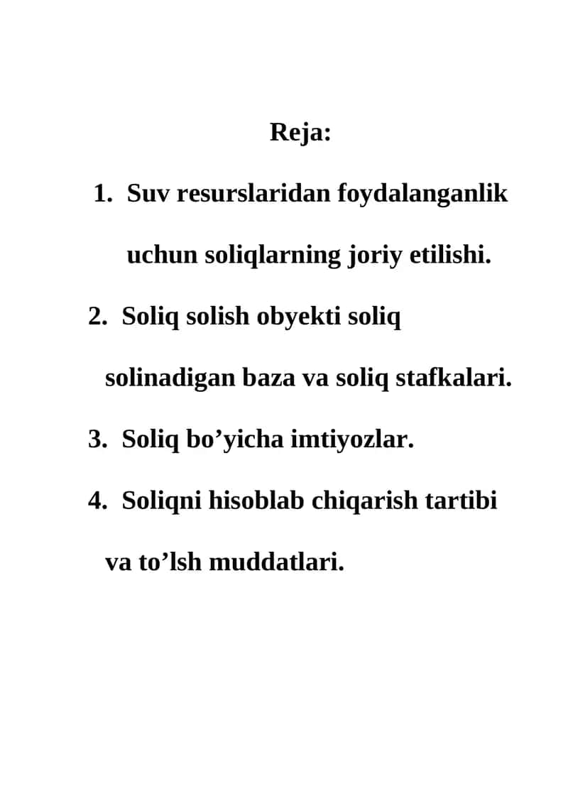 Suv resurslaridan foydalanganlik uchun soliq