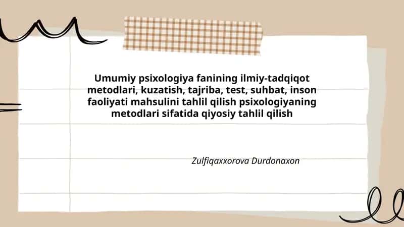 Umumiy psixologiya fanining ilmiy-tadqiqot metodlari