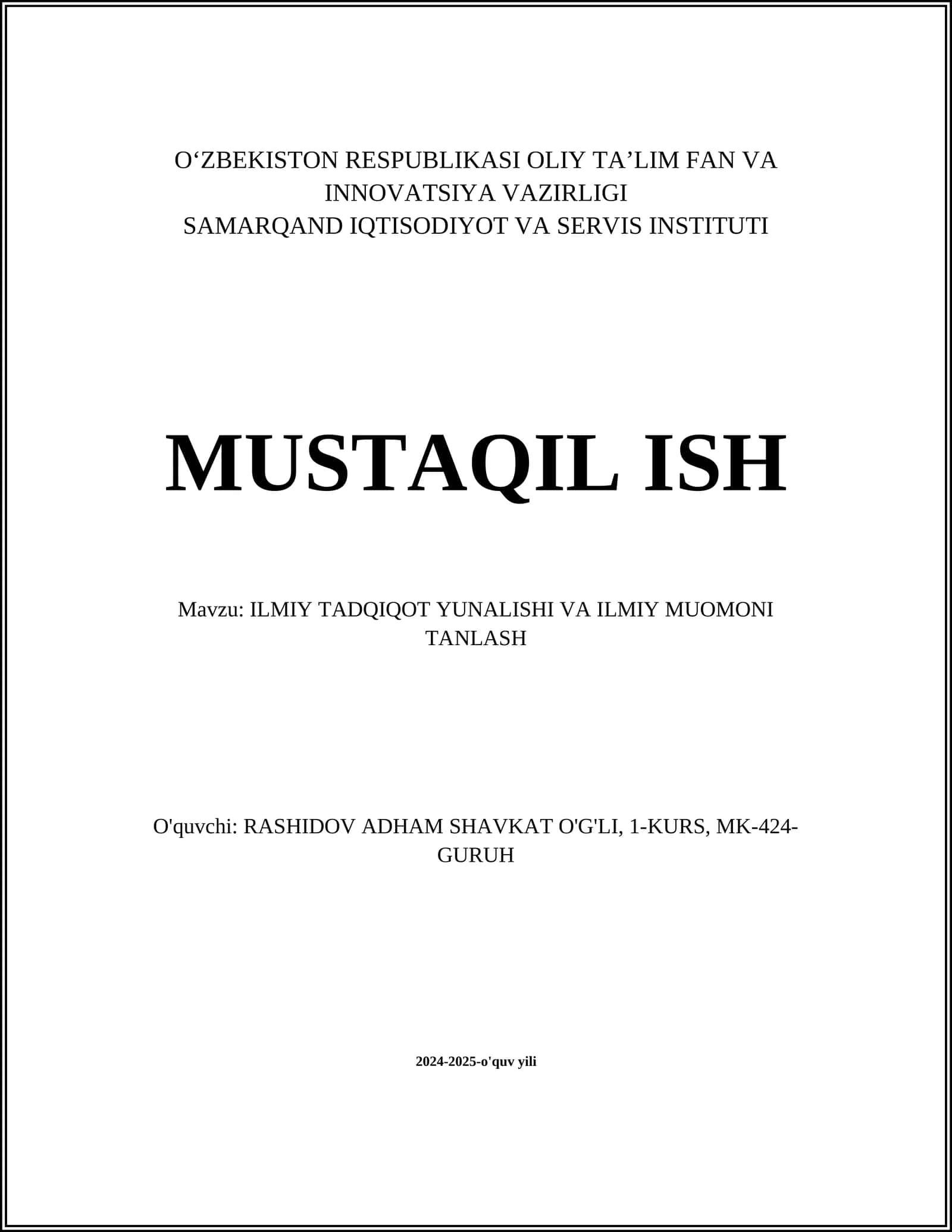 ILMIY TADQIQOT YUNALISHI VA ILMIY MUOMONI TANLASH