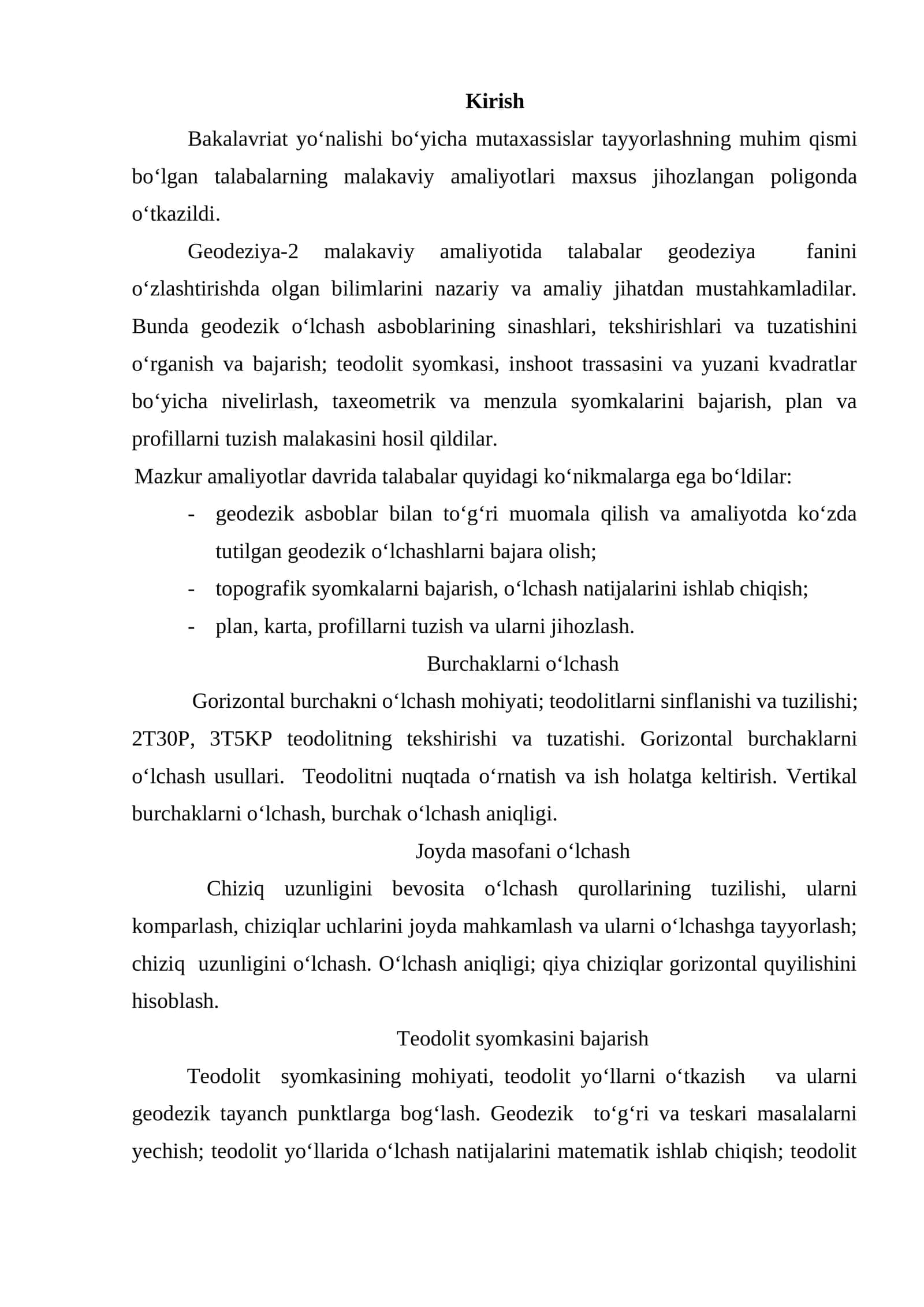 Geodeziya-2 malakaviy amaliyot