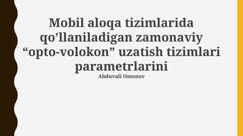 Zamonaviy tolali-optik uzatish tizimlari parametrlari