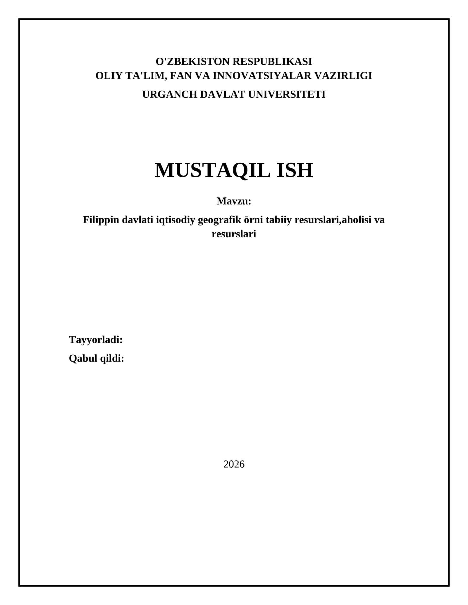 Filippin davlati iqtisodiy geografik ōrni tabiiy resurslari,aholisi va resurslari