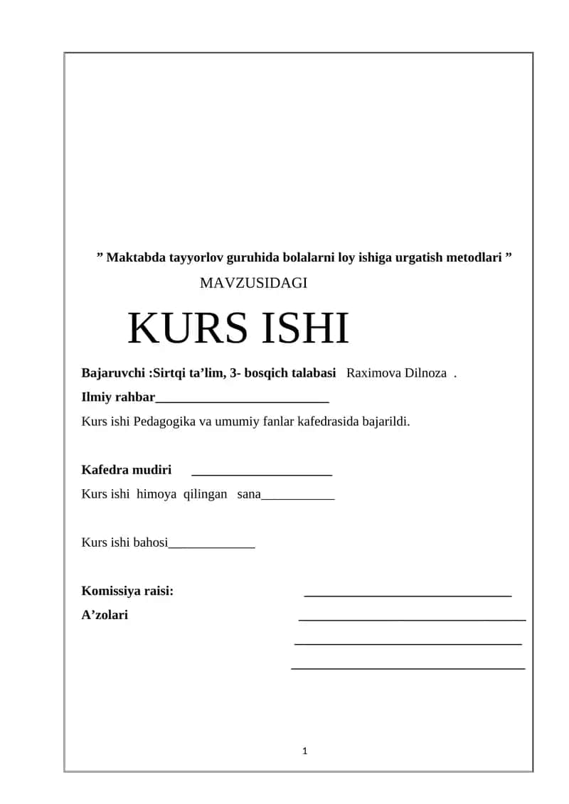 Maktabda tayyorlov guruhida bolalarni loy ishiga urgatish metodlari