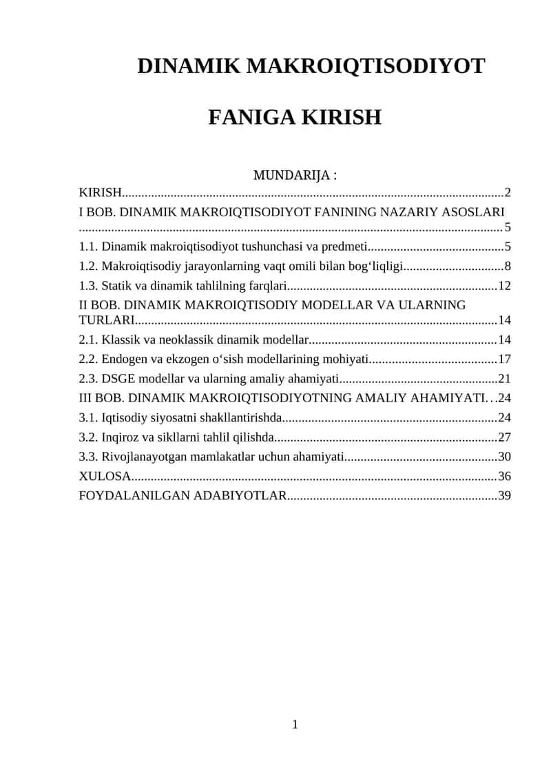 DINAMIK MAKROIQTISODIYOT FANIGA
