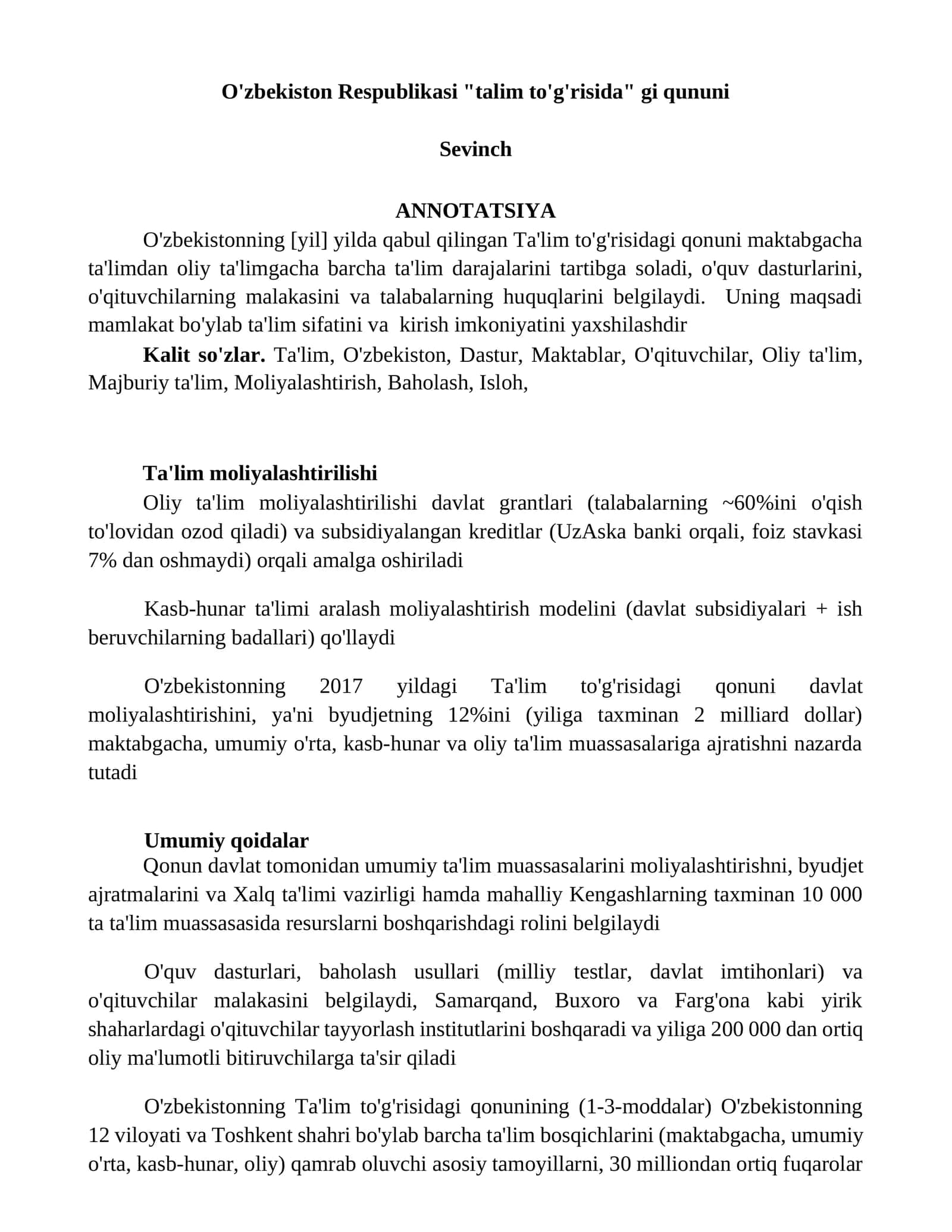 Ta'lim to'g'risidagi qonuni