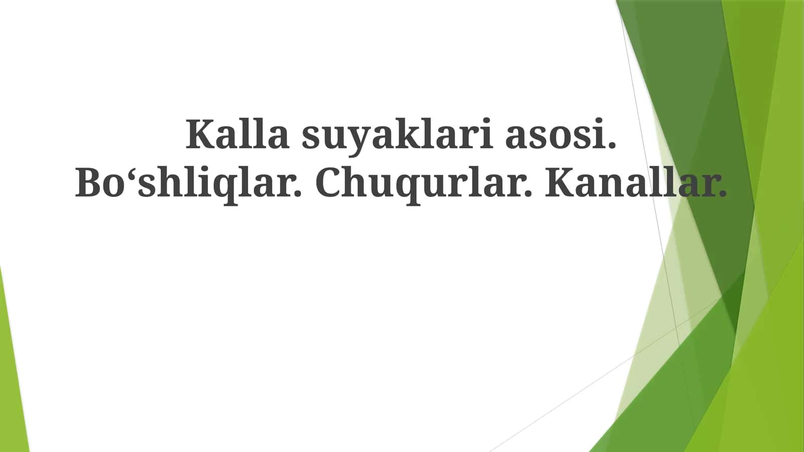 Kallasuyaklariasosi.Boʻshliqlar.Chuqurlar.Kanallar