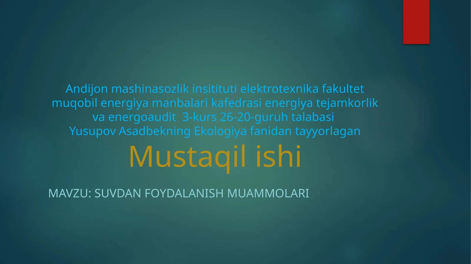 Suvdan foydalanish muammolari