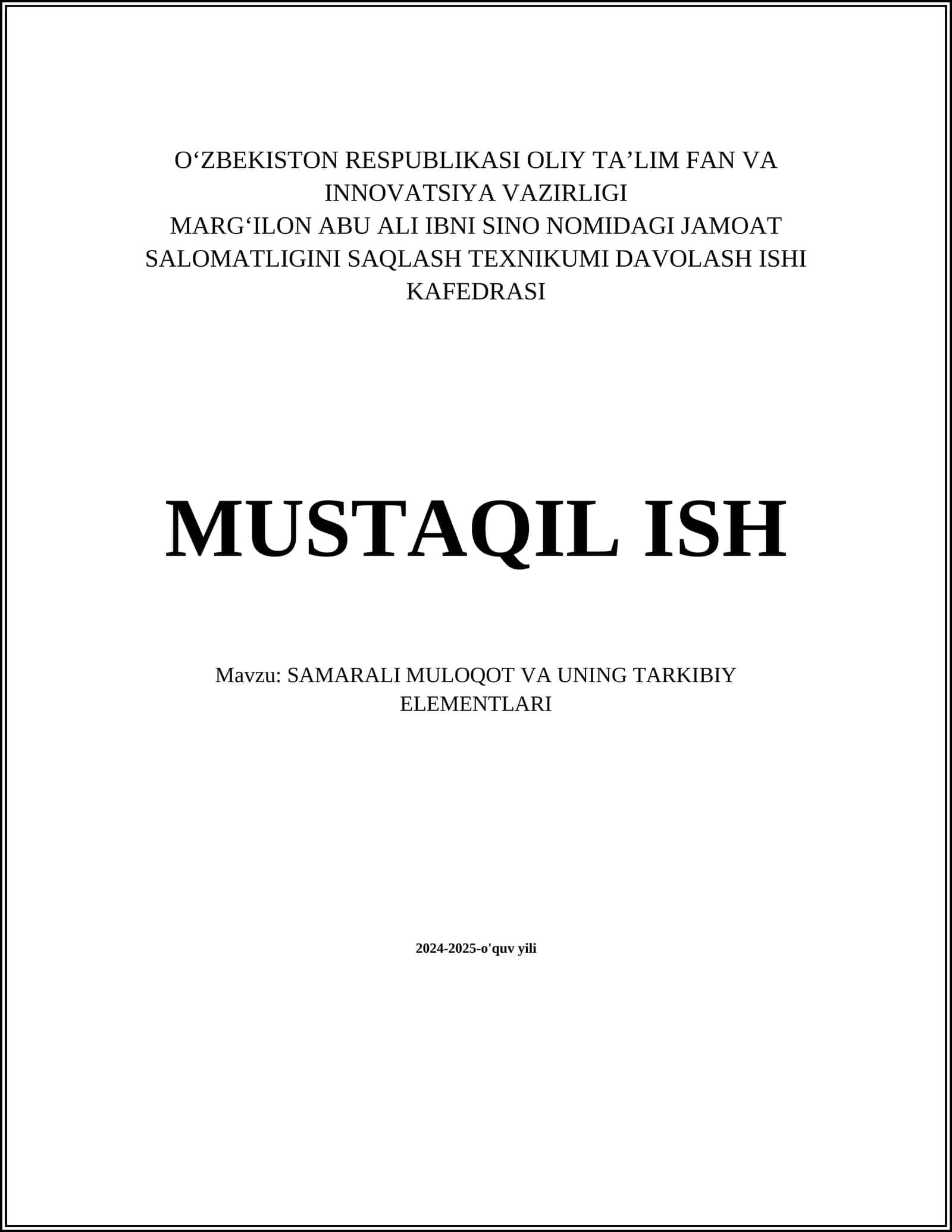 SAMARALI MULOQOT VA UNING TARKIBIY ELEMENTLARI