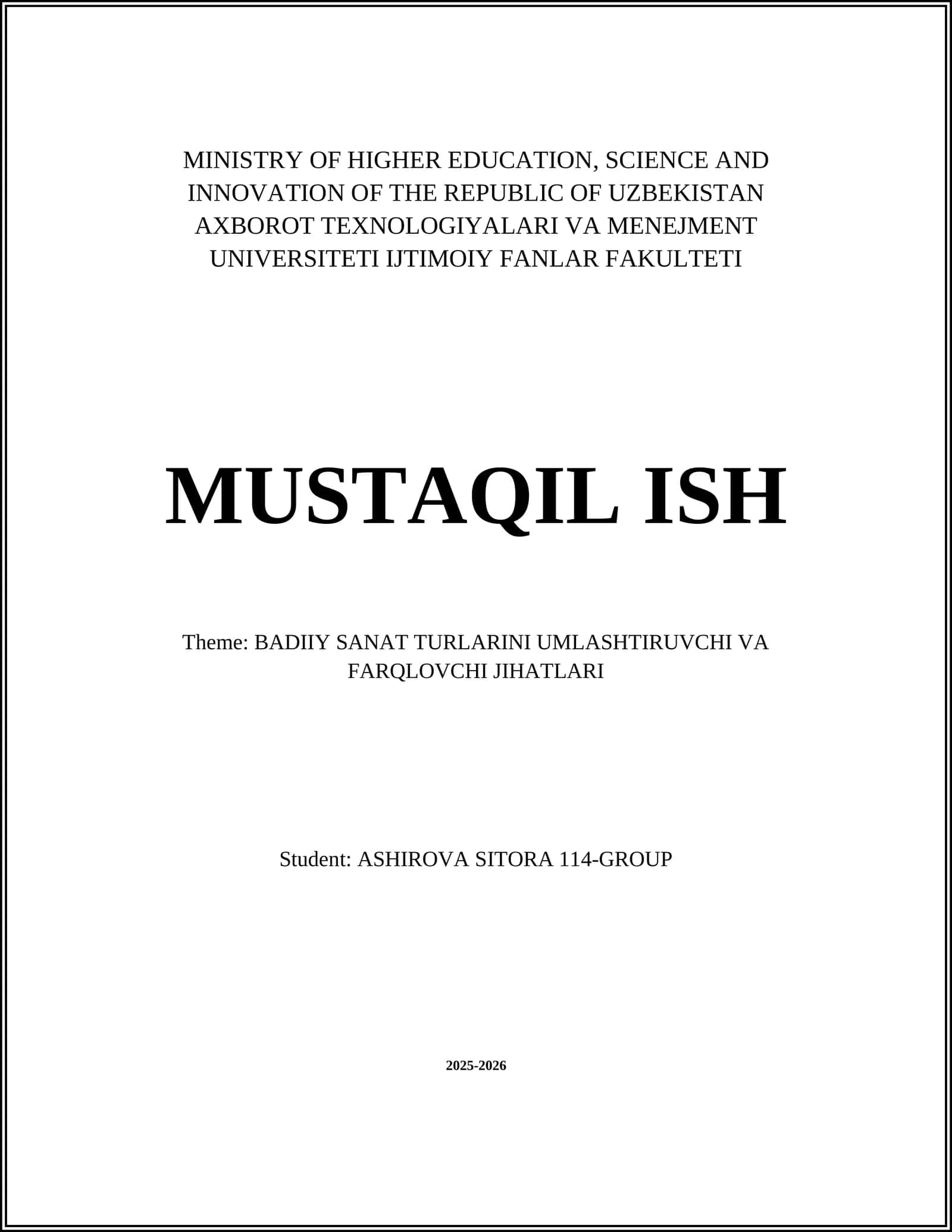 BADIIY SANAT TURLARINI UMLASHTIRUVCHI VA FARQLOVCHI JIHATLARI