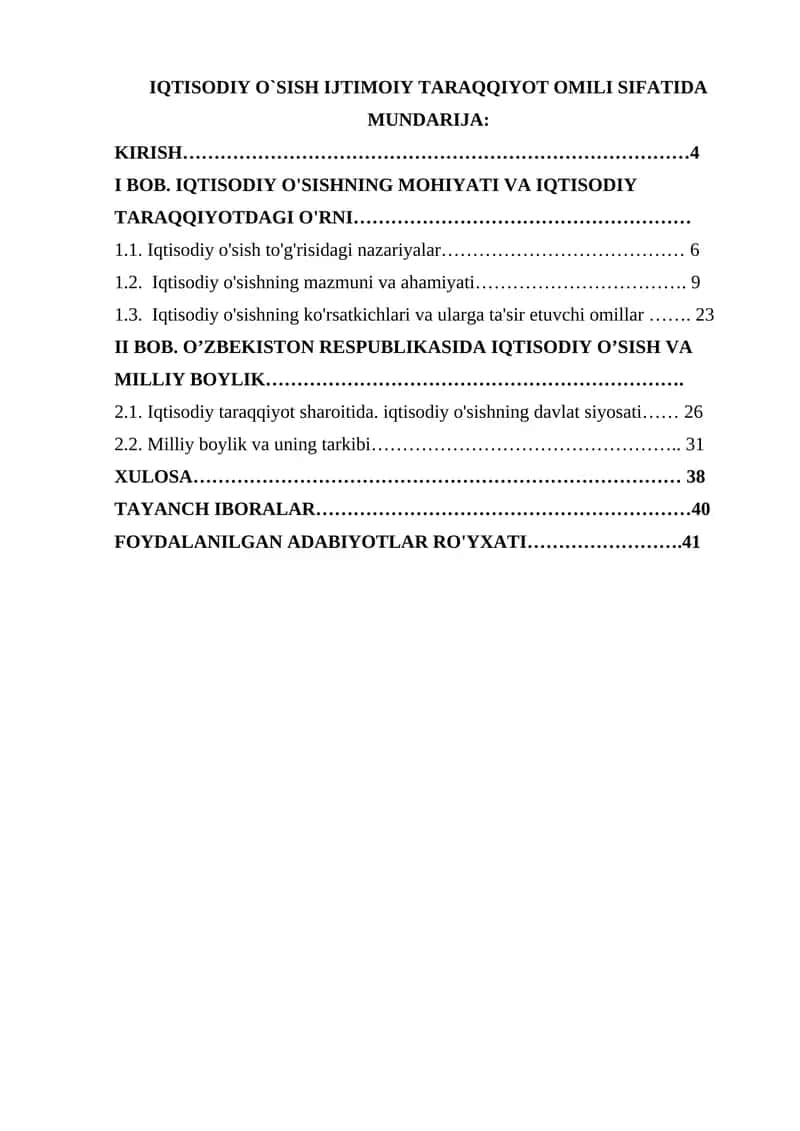 IQTISODIY O`SISH IJTIMOIY TARAQQIYOT OMILI SIFATIDA