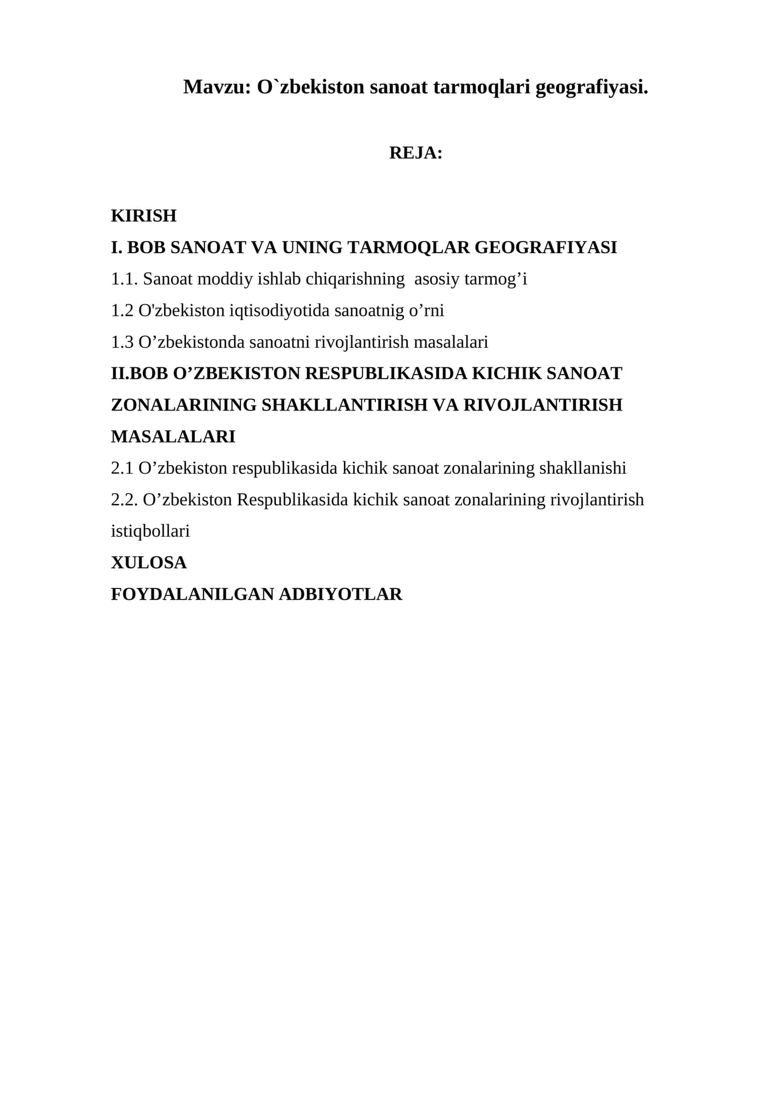 O`zbekiston sanoat tarmoqlari geografiyasi