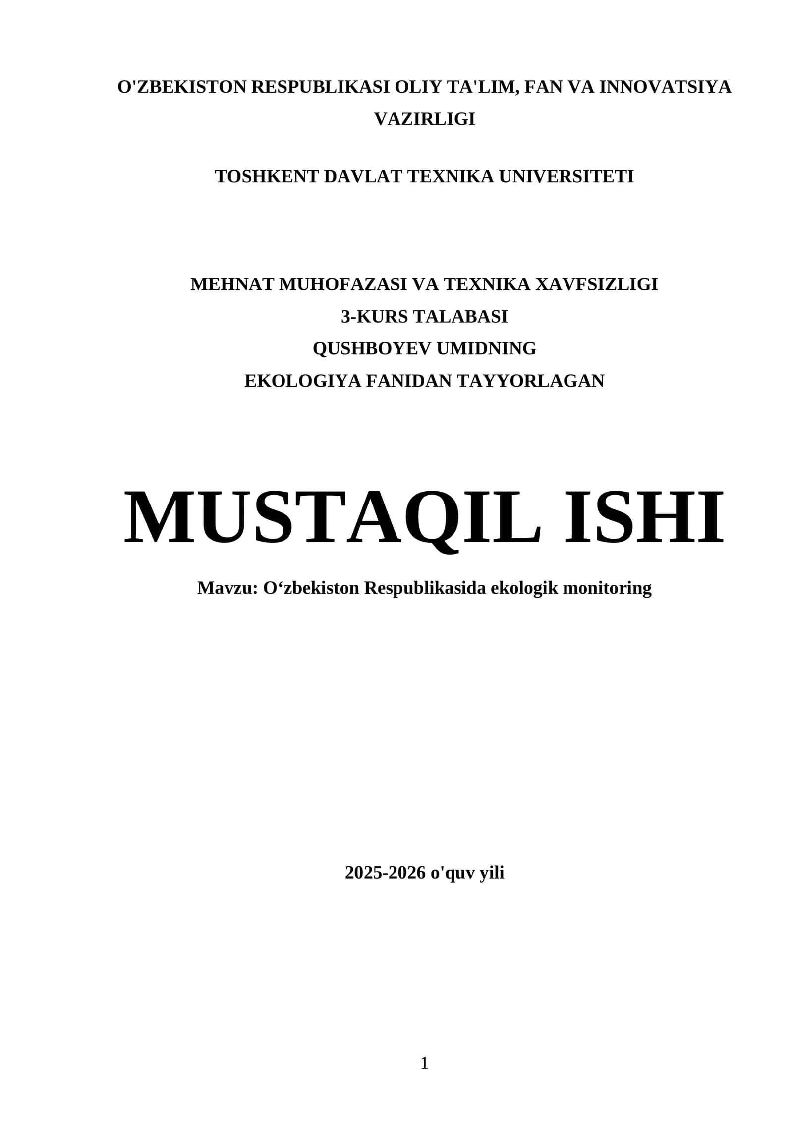 Oʻzbekiston Respublikasida ekologik monitoring