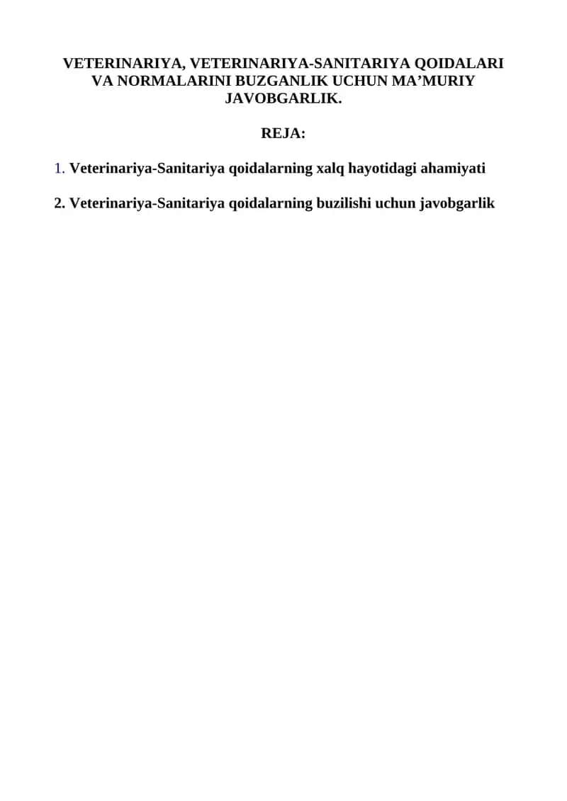 Veterinariya, Veterinariya-Sanitariya Qoidalari
