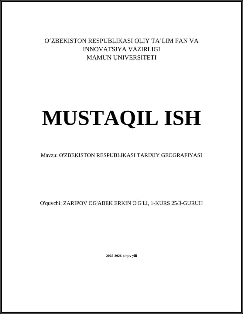 O'ZBEKISTON RESPUBLIKASI TARIXIY GEOGRAFIYASI
