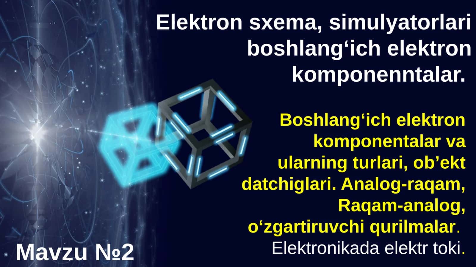 Elektron sxema, simulyatorlari boshlang‘ich elektron komponenntalar.