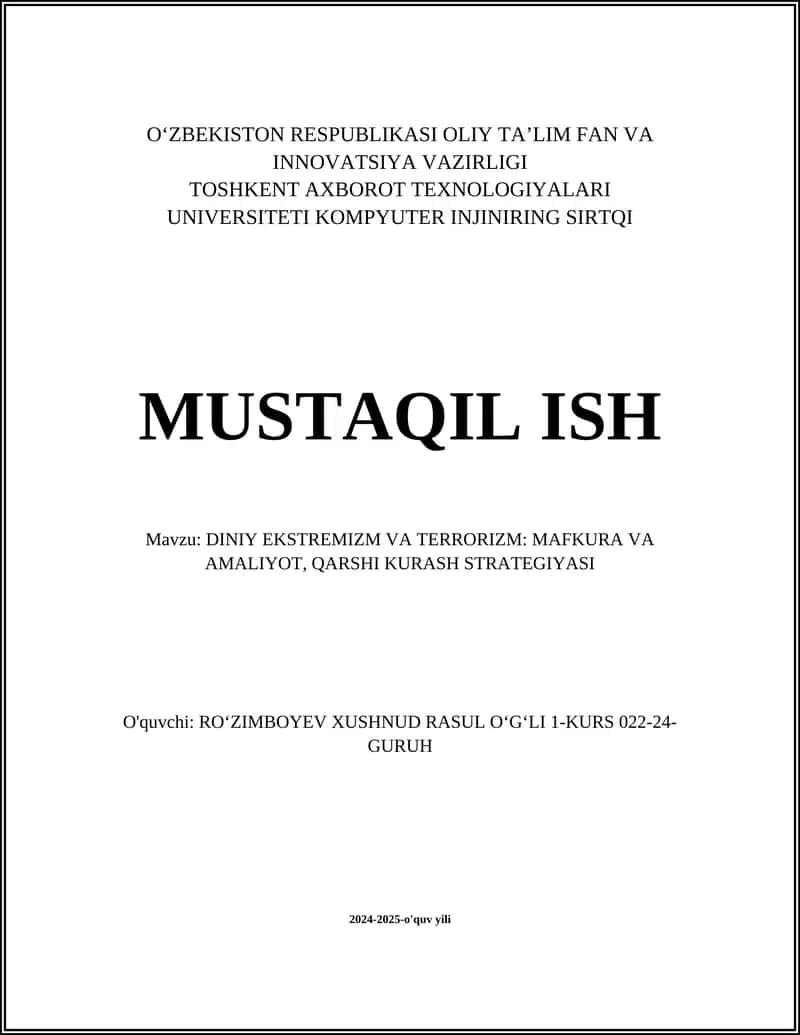 Diniy ekstremizm va terrorizm: mafkura va amaliyot