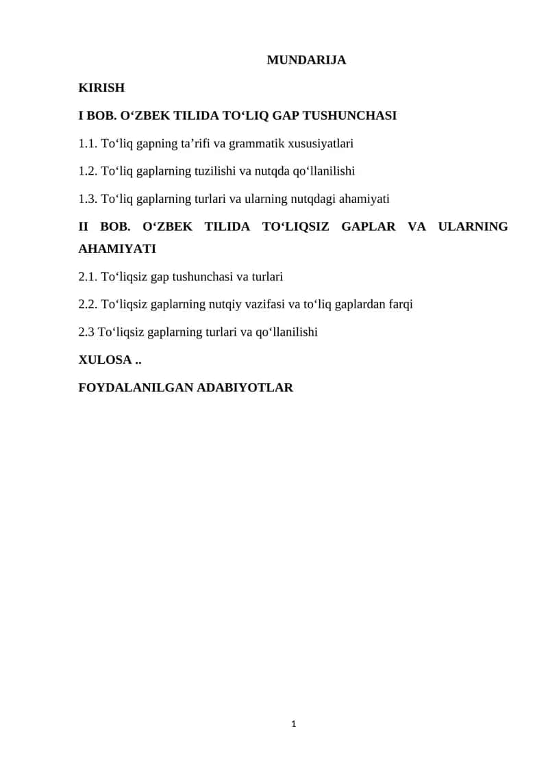 O‘zbek Tilida To‘liq Gap