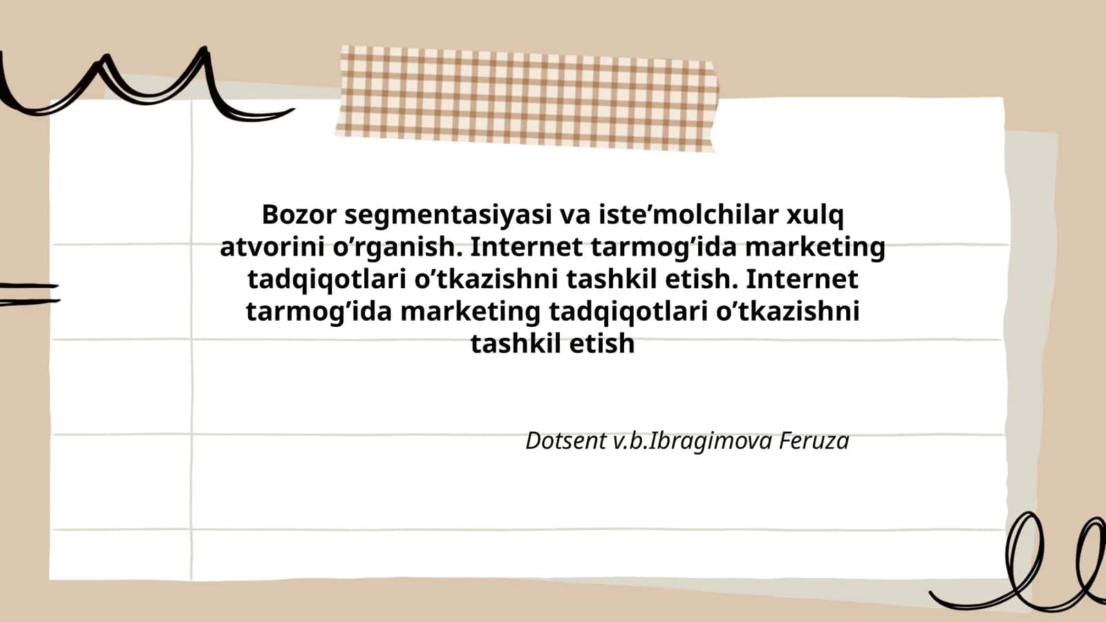 Bozor segmentasiyasi va iste’molchilar xulq atvorini o’rganish