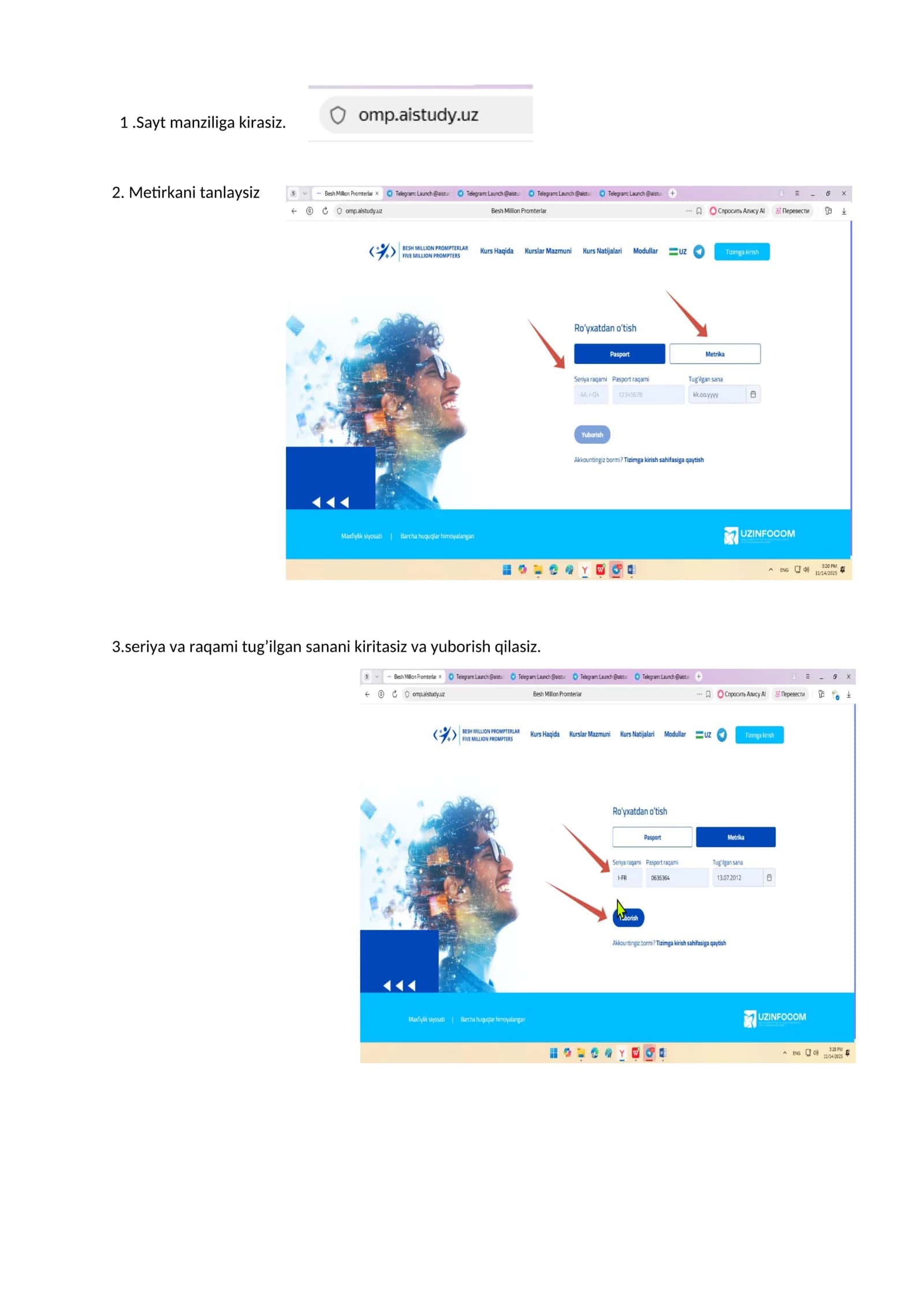 Telegram bot orqali o'quvchilarni ro'yxatdan o'tkazish